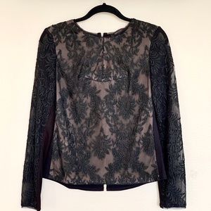 BCBGMaxazria Lace Nude Lined Top